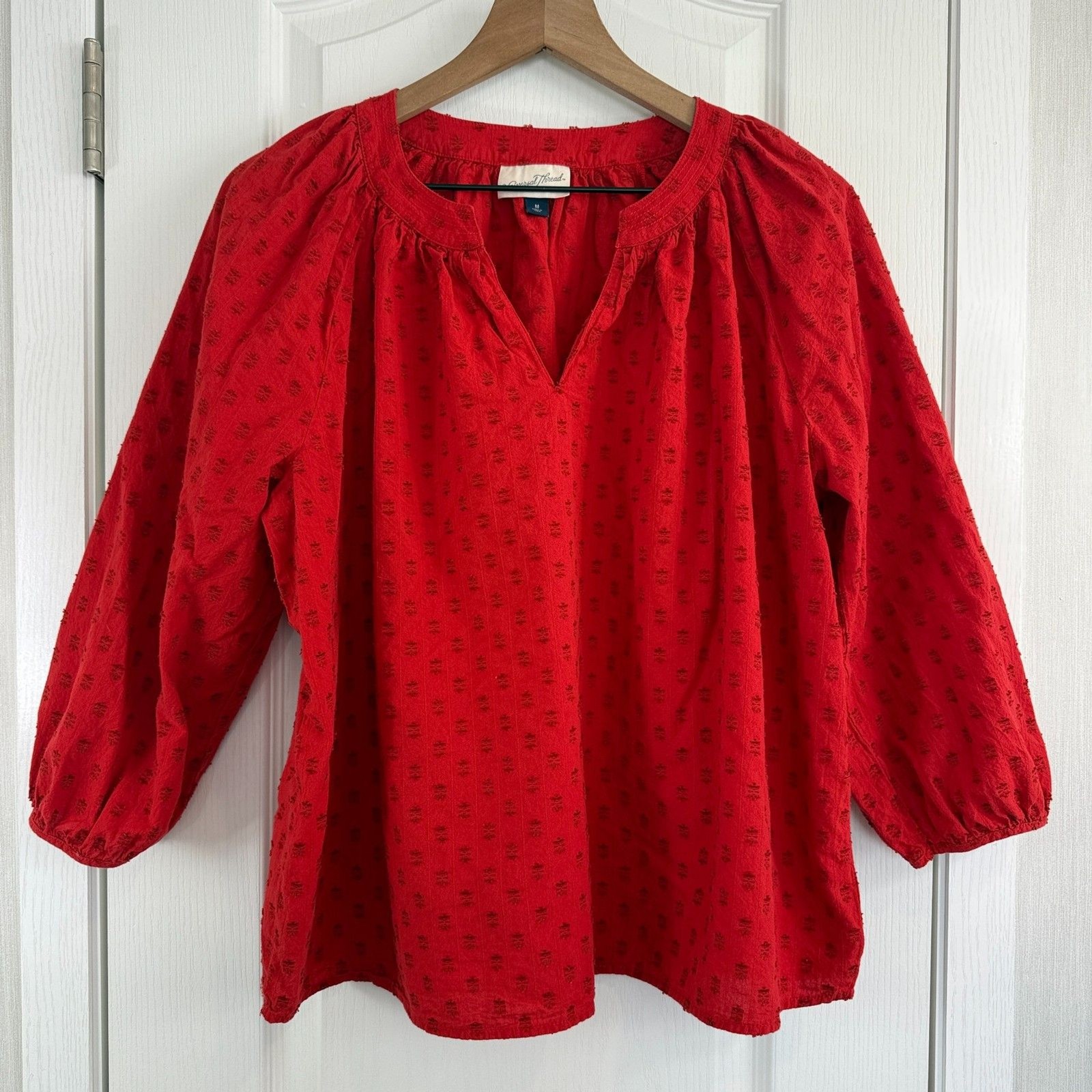 Universal Thread Red Textured Peasant Blouse Top … - image 1