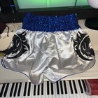 Muay Thai Shorts Men’s Boxing Kickboxing Blue Gold Trim Sports Embroidered M — photo 4