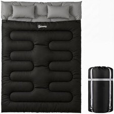 Outsunny Double Sleeping Bag with 2 Pillows, 220 x 160cm Sleeping Bag Black