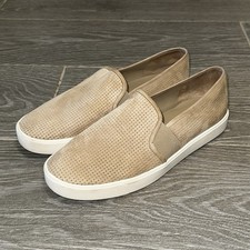 Vince Blair 5 Tan Perforated Leather Slip On Sneakers Shoes Platform Women s 9.5