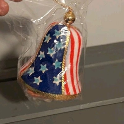 Vintage Christmas Tree Ornament Trim-A-Pac Felt USA Patriotic Stars Stripes Bell