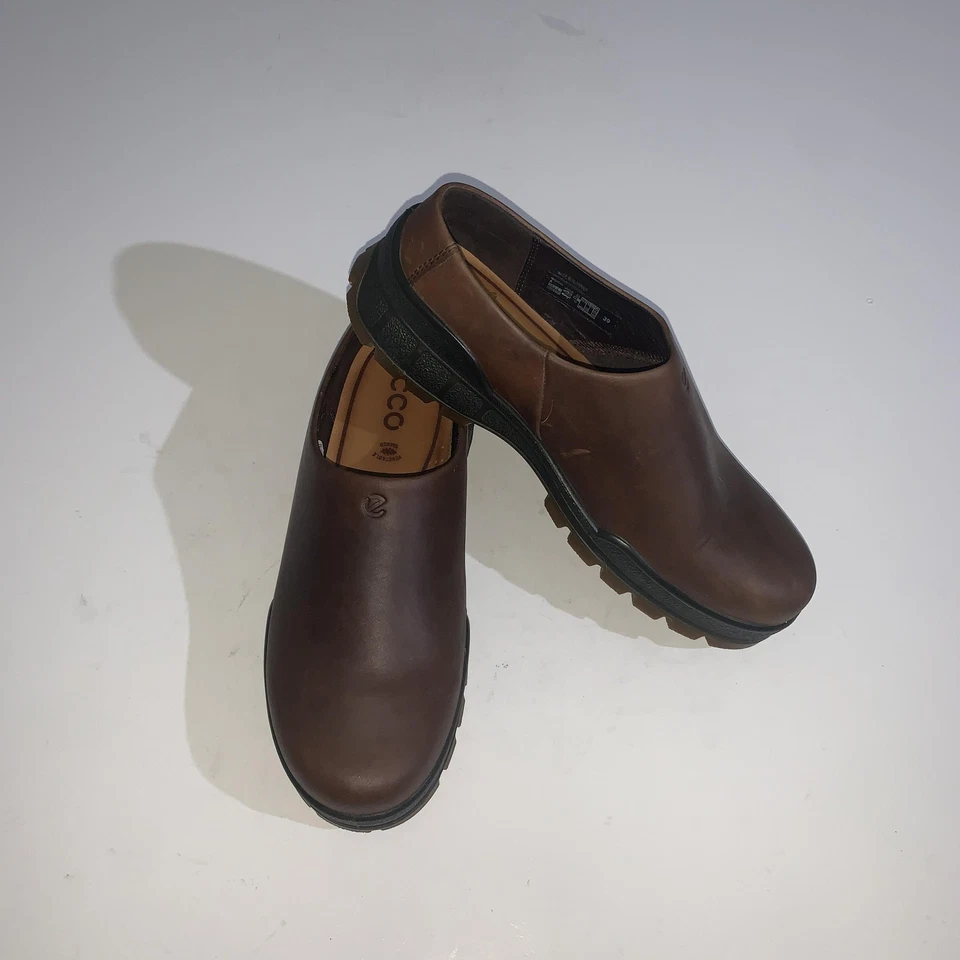 Zueco Ecco Track Zapatos Mujer Talla 8.5 Cuero Marrón Sin Cordones Mules 39 Foto 2 de 4