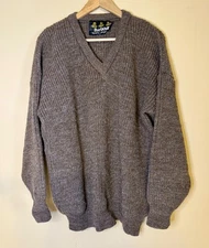 Barbour Ribbed V Neck Sweater Jumper Mens UK 40 Light Brown/Grey Made in England