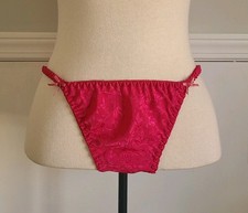 Vtg 90s Y2K Silky Shiny Satin Bikini String Panties Size L 7 Glossy Bows Floral