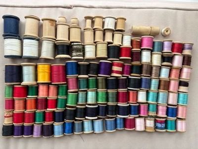 Vintage WOODEN Spools Lot Of 125-Various Brands & Sizes- Most With Thread