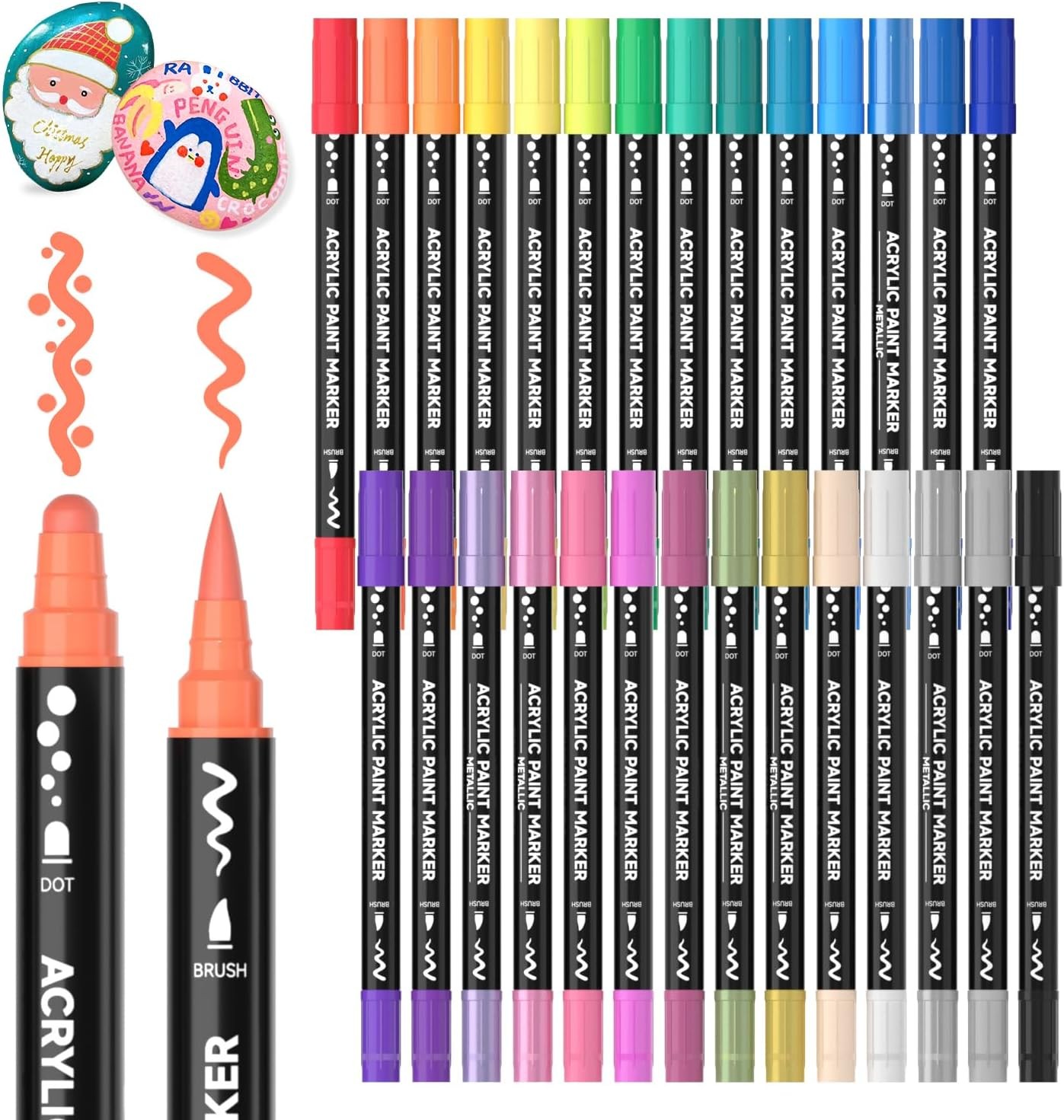 Shuttle Art 28 Colors Dual Tip Acrylic Paint Markers, Brush Tip and Dot Tip Acry