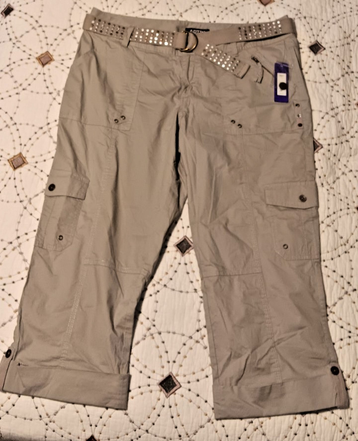 Apt. 9 Pantalones Capri con Bolsillos Carga Mujer Talla 14 Beige Cinturón Nuevos Con Etiquetas