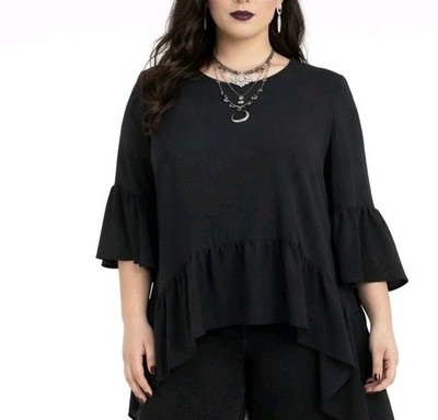 Vtg GIBSON Size Medium Ruffled Hem Half Sleeve Asymmetrical Flounce Crepe Blouse