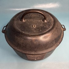 Vintage Lodge ARC LOGO #8 Cast Iron DUTCH OVEN w/ Domed Self Baster Lid