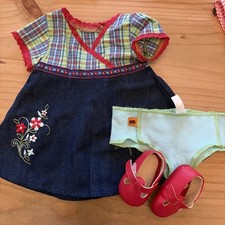 American Girl Bitty Baby Twins Plaid  Denim Dress Meet Outfit 2008