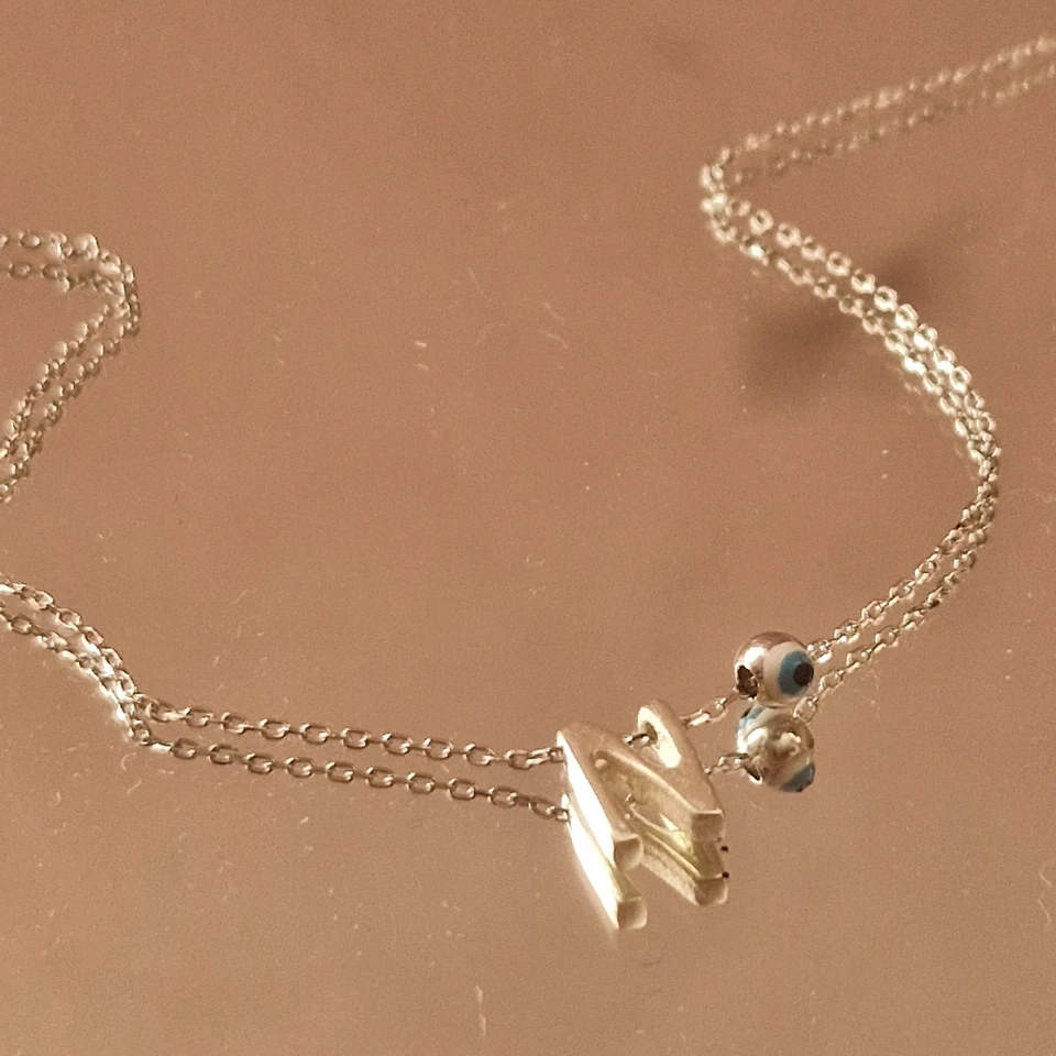 925 Серебряный инициал N персонализированный ожерелье ручной работы подарок с сглаз подвеска - Изображение 2 из 4