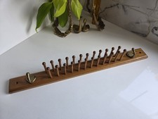 Vintage Wooden Tie Rack: 24 Pegs  Brass Hooks Jewelry Display