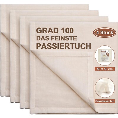 Hochwertige Käsetuch-Filtertücher 50x50 cm - Unbleicht Pure Baumwolle (4er-Pack)