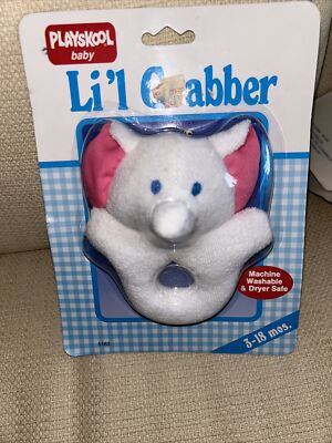 Vintage Playskool NOS Terry Cloth Elephant Rattle 1988 White 4.5  Lil Grabber
