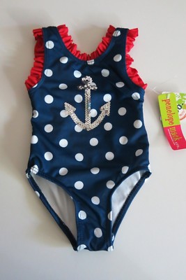 Penelope Mack 12M Infant Toddler Girls Beach 1 Pc Swimsuit Blue Red White Anchor