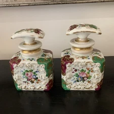 Superb Pair Old  Paris Porcelain Perfume / Scent Bottles & Covers 19th Century