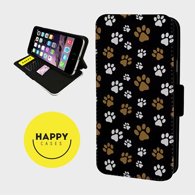 SÜSSE PFOTENABDRÜCKE KATZE HUND - Kunstleder Klapp Handy Hülle Cover - iPhone/Samsung