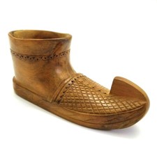 Vtg Hand Carved Miniature Shoe Opanak Opanci Folk Art Planter Yugoslavia