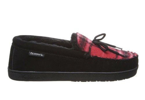 New BEARPAW Men Moc II Black Multi Red Plaid Slip On Slipper Shearling Lined 10 - Picture 5 of 10