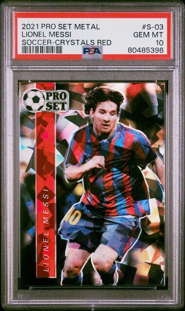 2021 Leaf Pro Set Metal Soccer Lionel Messi Red Crystals #/50 PSA 10 Refractor