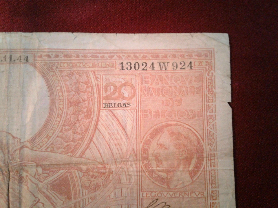 Belgium 100 Francs 20 Belgas 1944 Banknote *VG* P 123 4b16.1 - Image 3 of 4