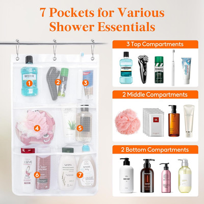 Lifewit Mesh Shower Caddy, 7 Pockets Hanging Shower Organizer with Quick Drying 