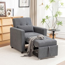 Folding Linen Chair Bed Single Sofa Bed Armchair 3-in-1 Recliner Lounger Sleeper