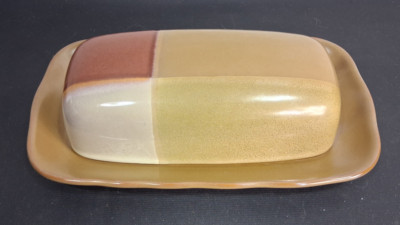 Sango Gold Dust Sienna Butter Dish Stick Holder Container Stoneware 5039 8 1/4''