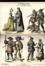 Costumes from the first third of the 16th century - original wood engraving