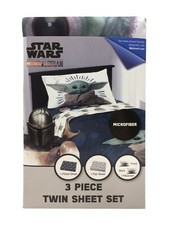 Disney Star Wars The Mandalorian The Child Baby Yoda 3pc Twin Bed Sheet Set, NEW