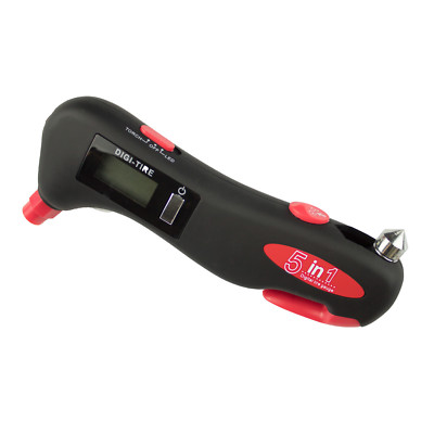 5 in 1 Auto Emergency Tool LED Light Seat Belt Cutter Tire Gauge Breaking Hammer