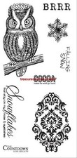 Fiskars Simple Stick Repositionable Rubber Stamps WINTER Owl, Falling Snow