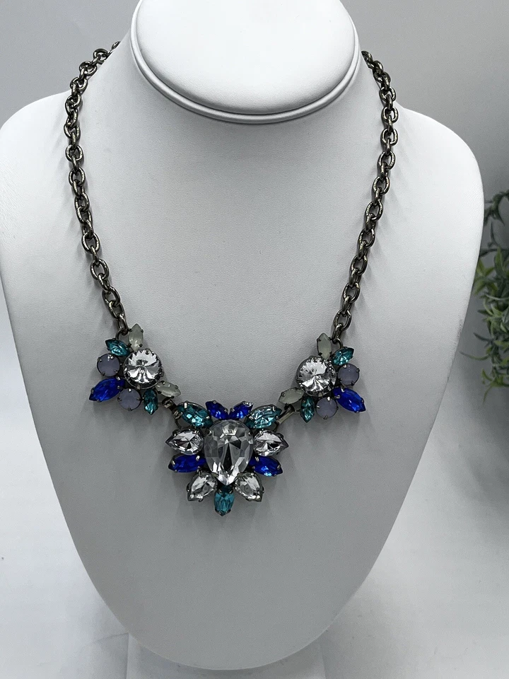 J. Crew изумруд синий бирюзовый светло-зеленый граненый со стразами заявление нагрудник ожерелье - Изображение 2 из 4