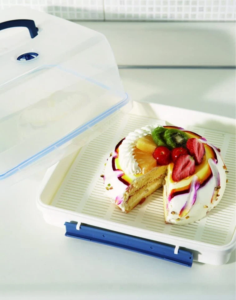 Cake Storage Box Square Lock & Lock Plastic with Handle Lid Clear Lockable 12.6L - Image 2 of 4