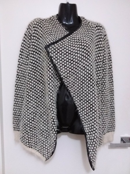 CAROLINE MORGAN BLACK & OFF WHITE LONG SLEEVE CARDIGAN SIZE 10 WOMENS