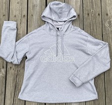 Adidas Womens Hoodie Jacket Size L Grey Logo Spellout ClimaWarm Pullover