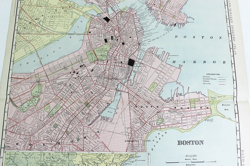 Mapa de la ciudad de Boston Mass Rand McNally 1901 ferrocarril RR negocios folio grande Foto 4 de 4