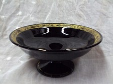 Vtg Estate Find ~ BLACK AMETHYST Gold Trims ~ COMPOTE BOWL ~ 8 & 3/8
