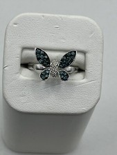 Ladies 14k white gold Diamond, sapphire and Diamond butterfly ring