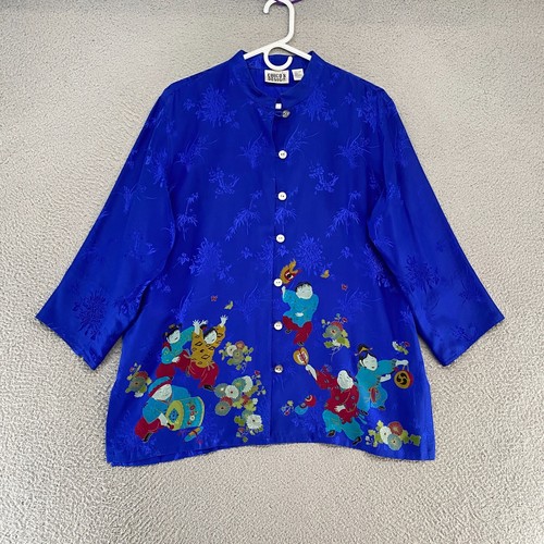 Chicos 100% Silk Tunic Top Womens 2 / Large Asian Chinese Mandarin Band Collar