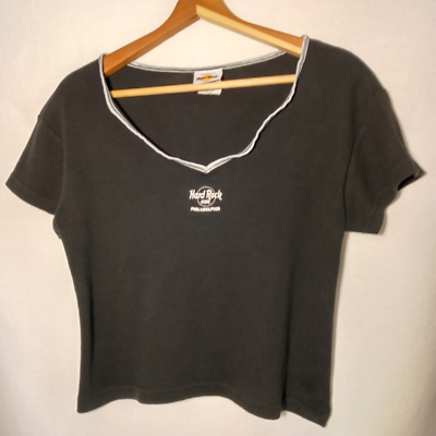 Hard Rock Cafe Philadelphia Baby Tee T Shirt Large V Neck Vintage Y2K Music  | eBay