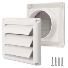 Air Vent Cover Cap 4'' Louvered Vent Cover White Exterior Wall Vent Hood Outlet