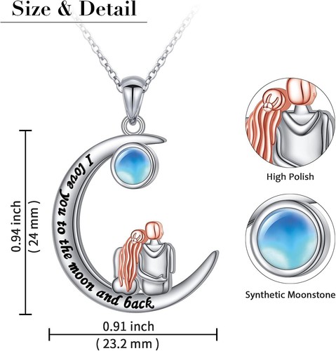 Couple Moonstone Love you to Moon Necklace 925 Sterling Silver Gifts for Women - Picture 5 of 6