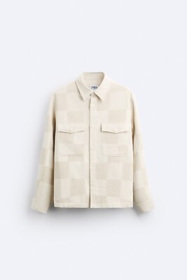 New Zara Checked Jacquard Overshirt Jacket 3057/409 S Ecru plaid
