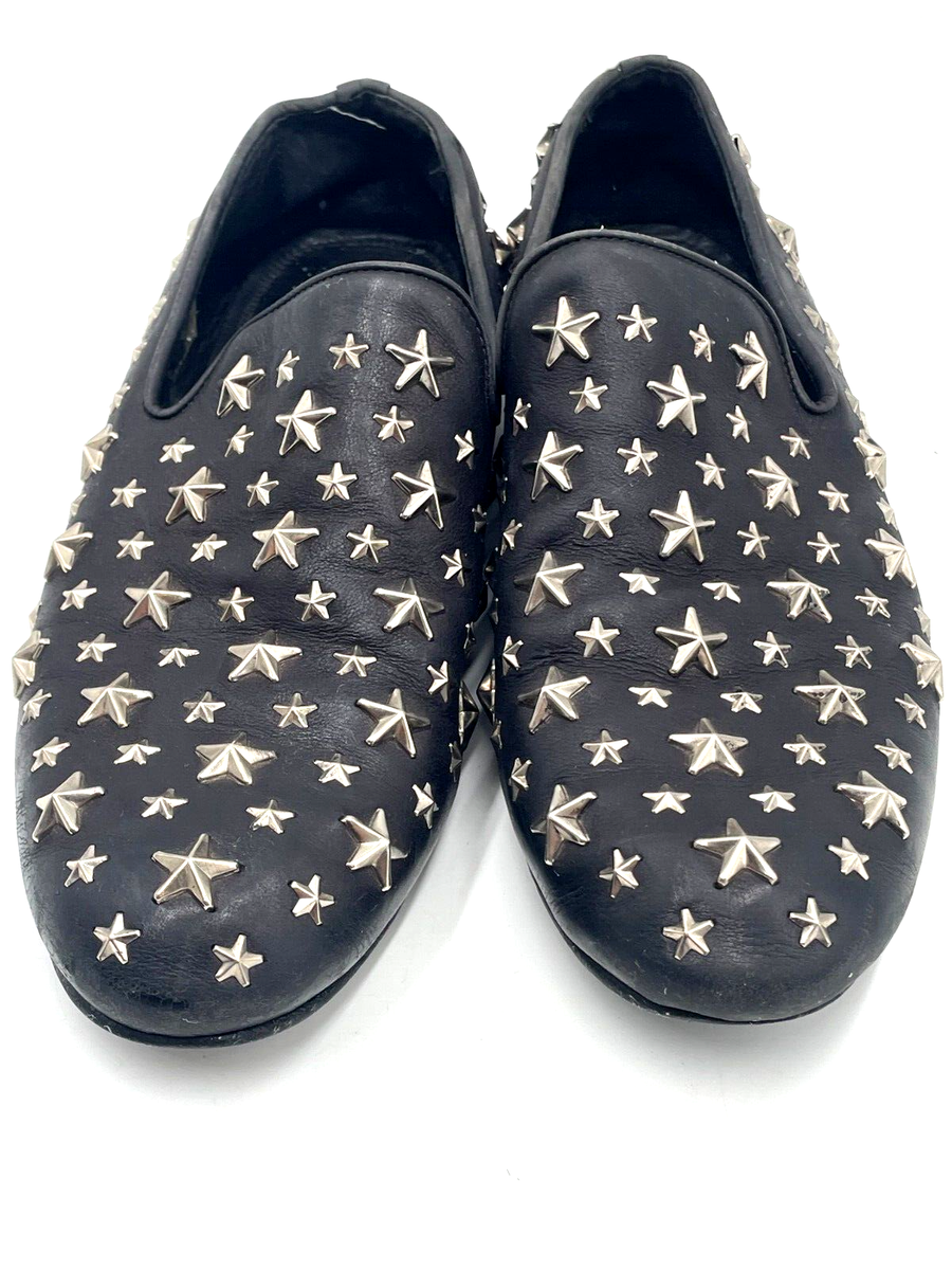 Jimmy Choo Leather Slip-On Loafers Black, Metal Stars size