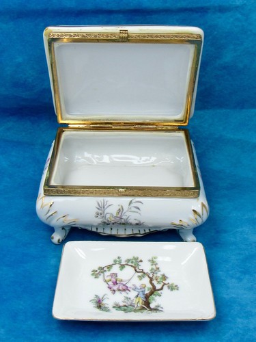 Victorian Revival Trinket Box & Tray Matching Porcelain Vintage - Picture 5 of 18