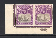 M20839 St Helena 1923 SG105/105c - 8d PLATE (1) pair with CLEFT ROCK variety