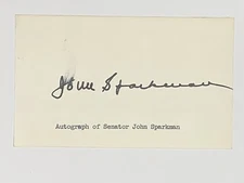 John Sparkman Autographed Index Card Senator Alabama