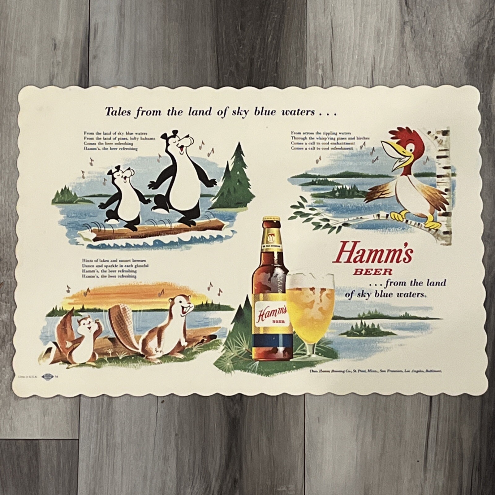 VINTAGE 1960 s HAMMS BEER PLACEMATS w/ANIMALS, LYRICS N.O.S. eBay