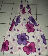 IBIZA Kleid Strandkleid Gr. S 36 38  HAWAII Sommerkleid Weiß Lila SMOK Maxikleid